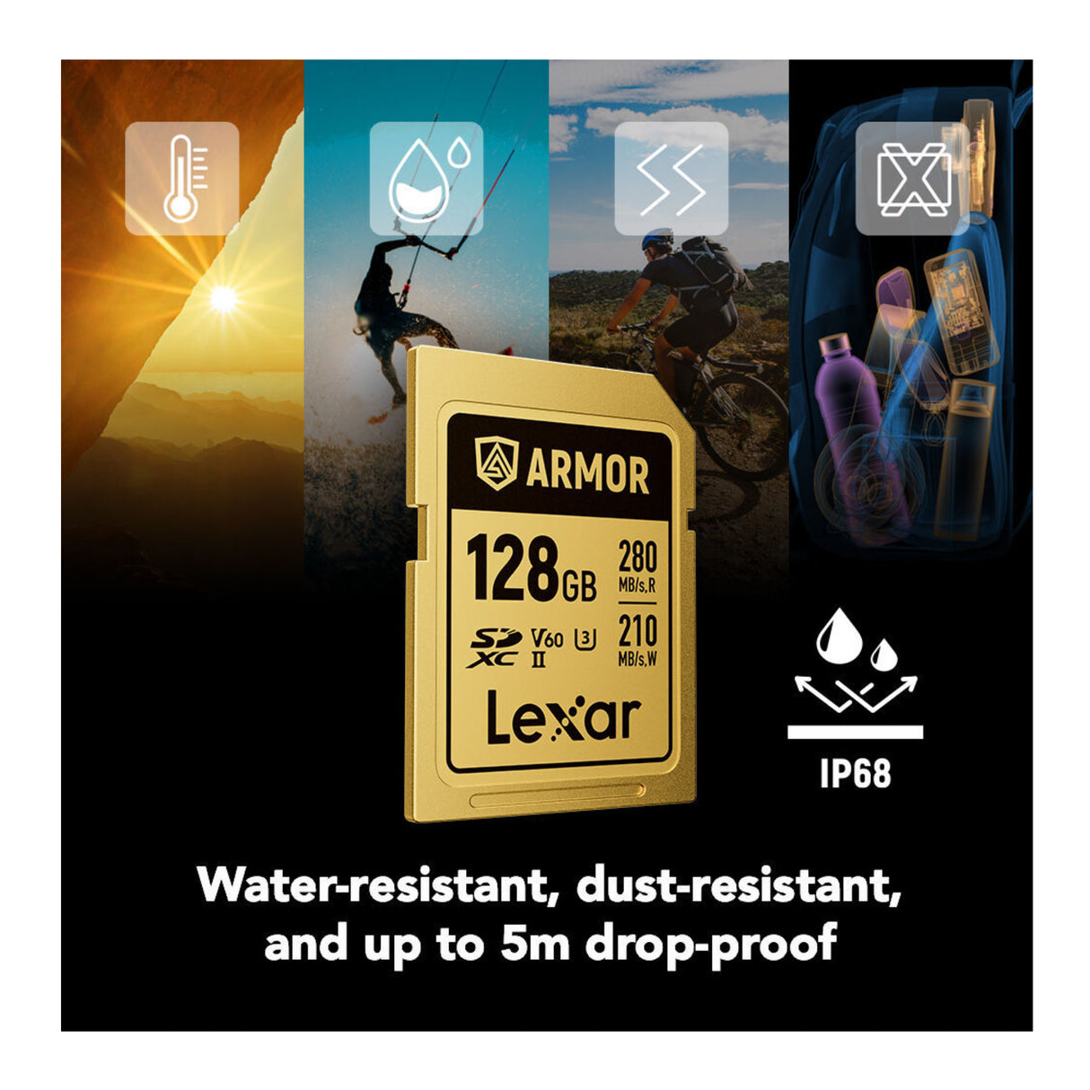Lexar Professional ARMOR GOLD 128GB UHS-II V60 SDXC Memory Card