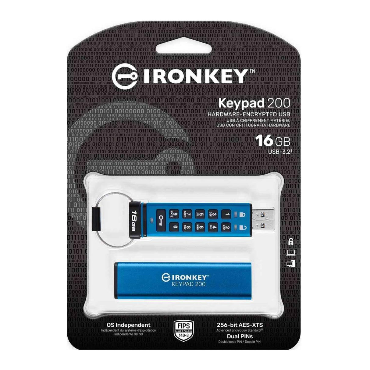 Kingston IronKey Keypad 200 Series 16GB USB-A Encrypted Flash Drive (Blue)