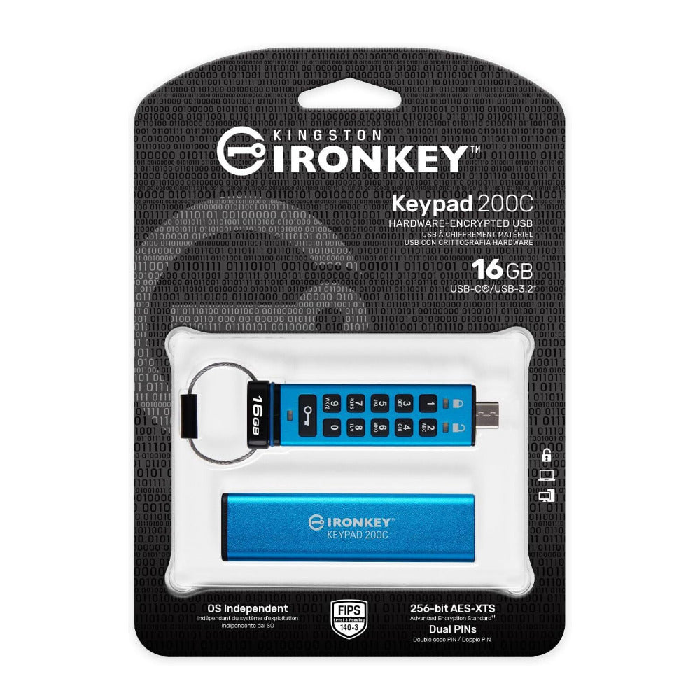 Kingston Ironkey Keypad 200 USB-C 16GB Encrypted Flash Drive (Blue)