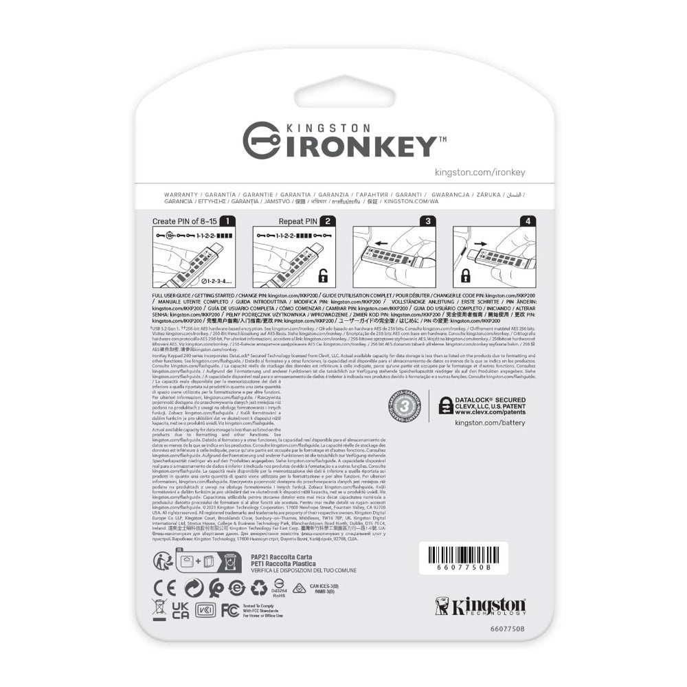 Kingston Ironkey Keypad 200 USB-C 16GB Encrypted Flash Drive (Blue)