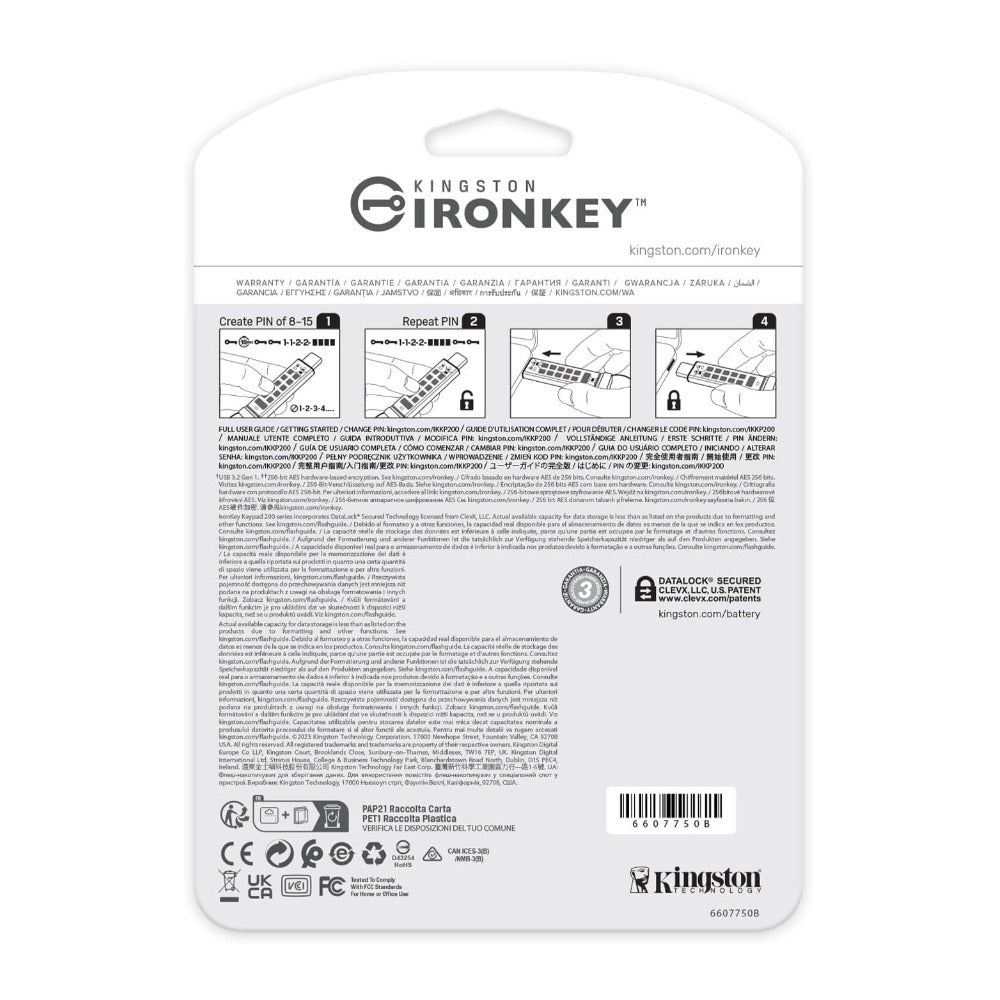 Kingston Ironkey Keypad 200 USB-C 32GB Encrypted Flash Drive (Blue)