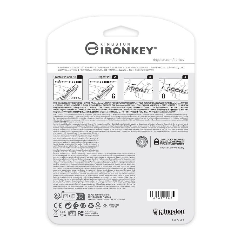 Kingston Ironkey Keypad 200 USB-C 64GB Encrypted Flash Drive (Blue)