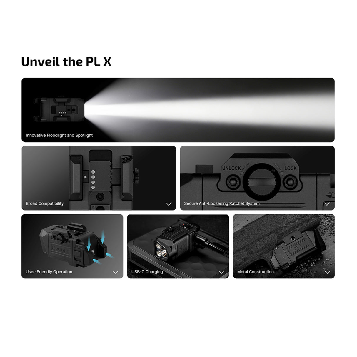 OLIGHT PL X Tactical Dual Beams Rechargeable USB-C Flashlight (Matte Black)