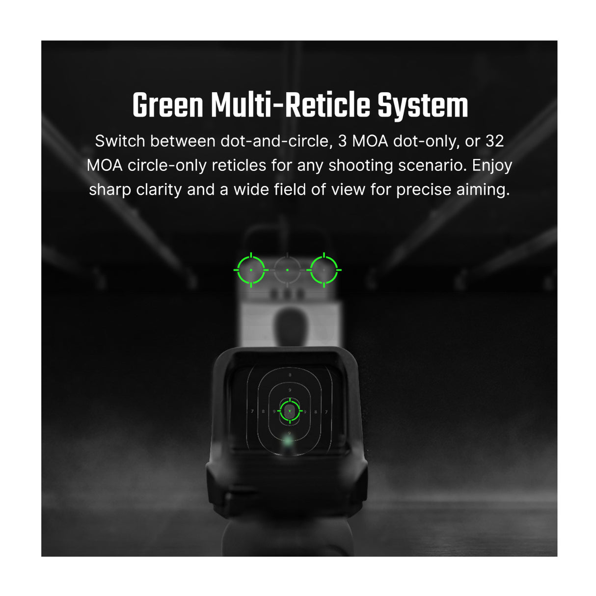 Osight C Multi-Reticle Green 3 MOA Dot & 32 MOA Circle Open Reflex Sight