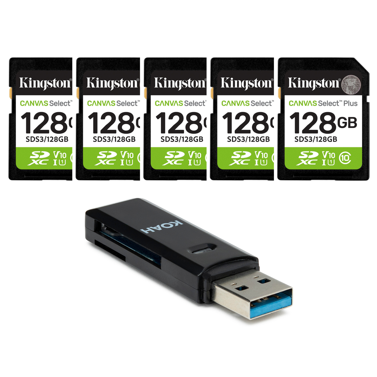 Kingston 128GB Canvas Select Plus UHS-I SDXC Memory Card with Card Reader Bundle