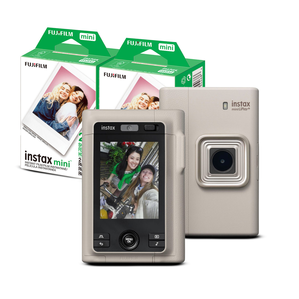 Fujifilm Instax Mini Instant Camera (Sand) with Twin Film (20 Exp, 2 Pack)