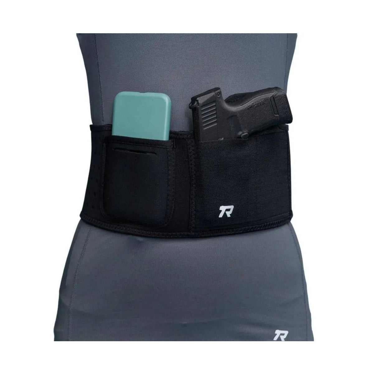 Rounded Belly Band Holster with Wide Elastic Pockets (Medium, Black)