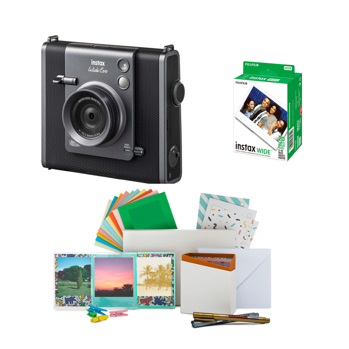 Fujifilm Instax Wide Evo Hybrid Instant Camera with Wide Film Accessories Bundle