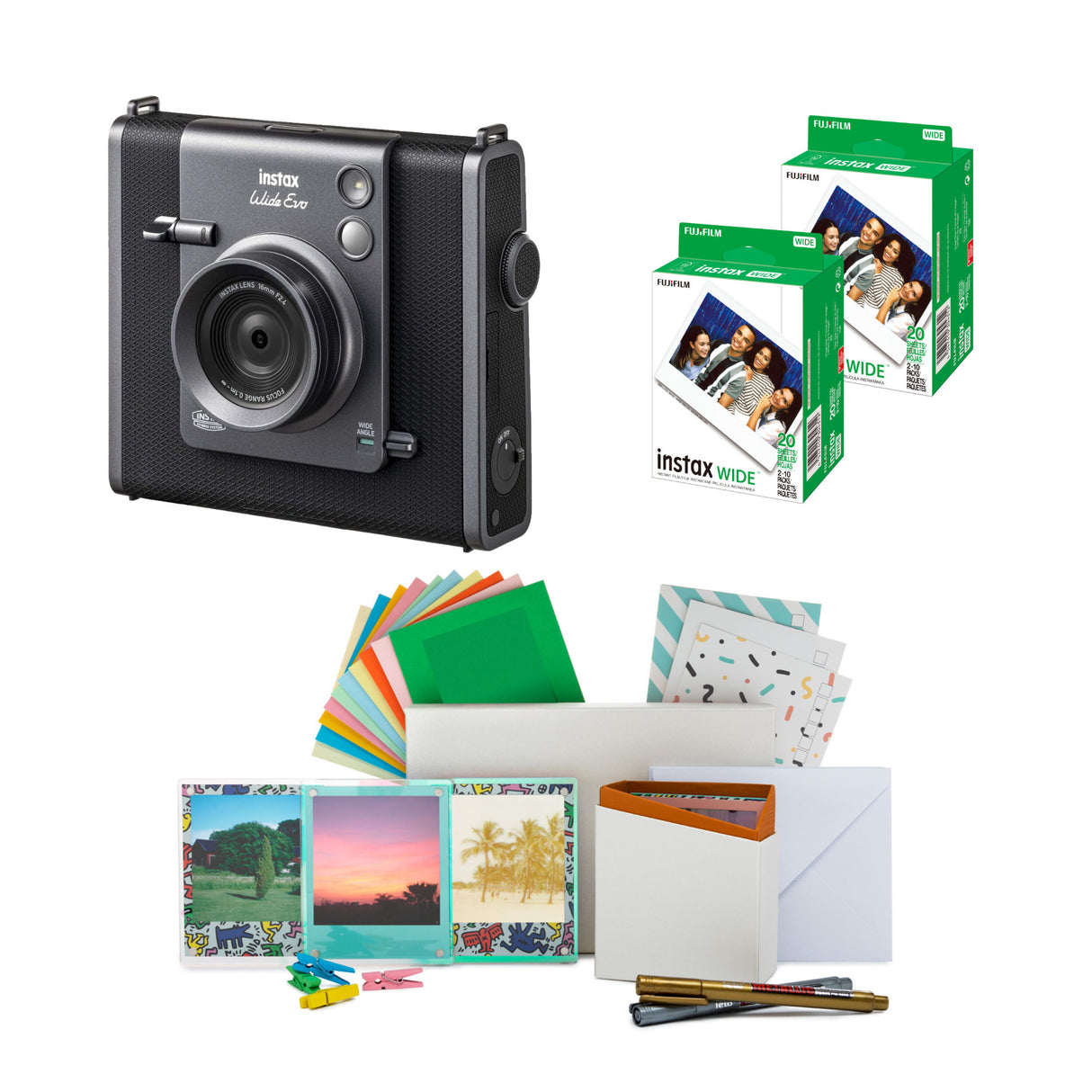 Fujifilm Instax Wide Evo Hybrid Instant Camera with Wide Film Accessories Bundle