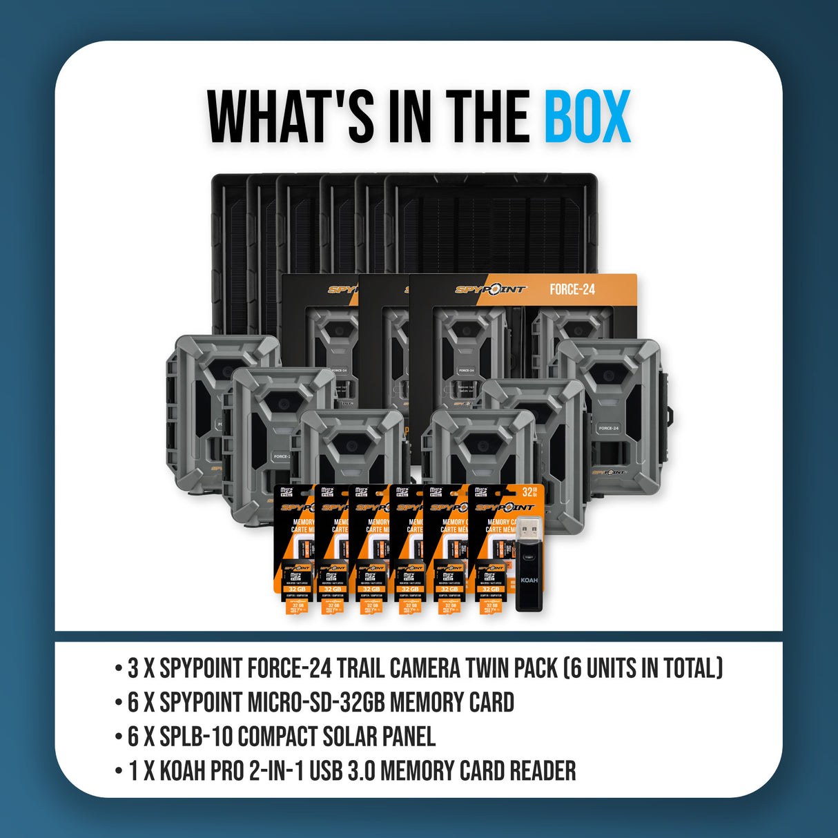 Spypoint Force-24MP Non-Cellular Trail Camera (6 Pack) Bundle with Accessories