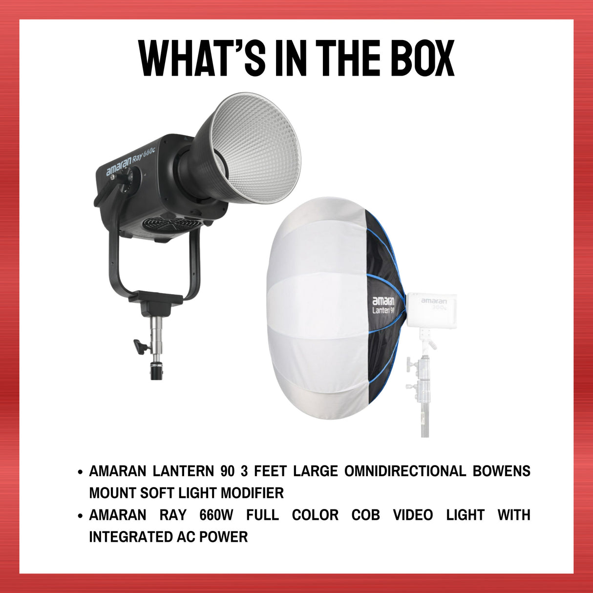 Amaran Ray 660W Full-Color COB Video Light Bundle with 3-Feet Lantern 90 Softbox