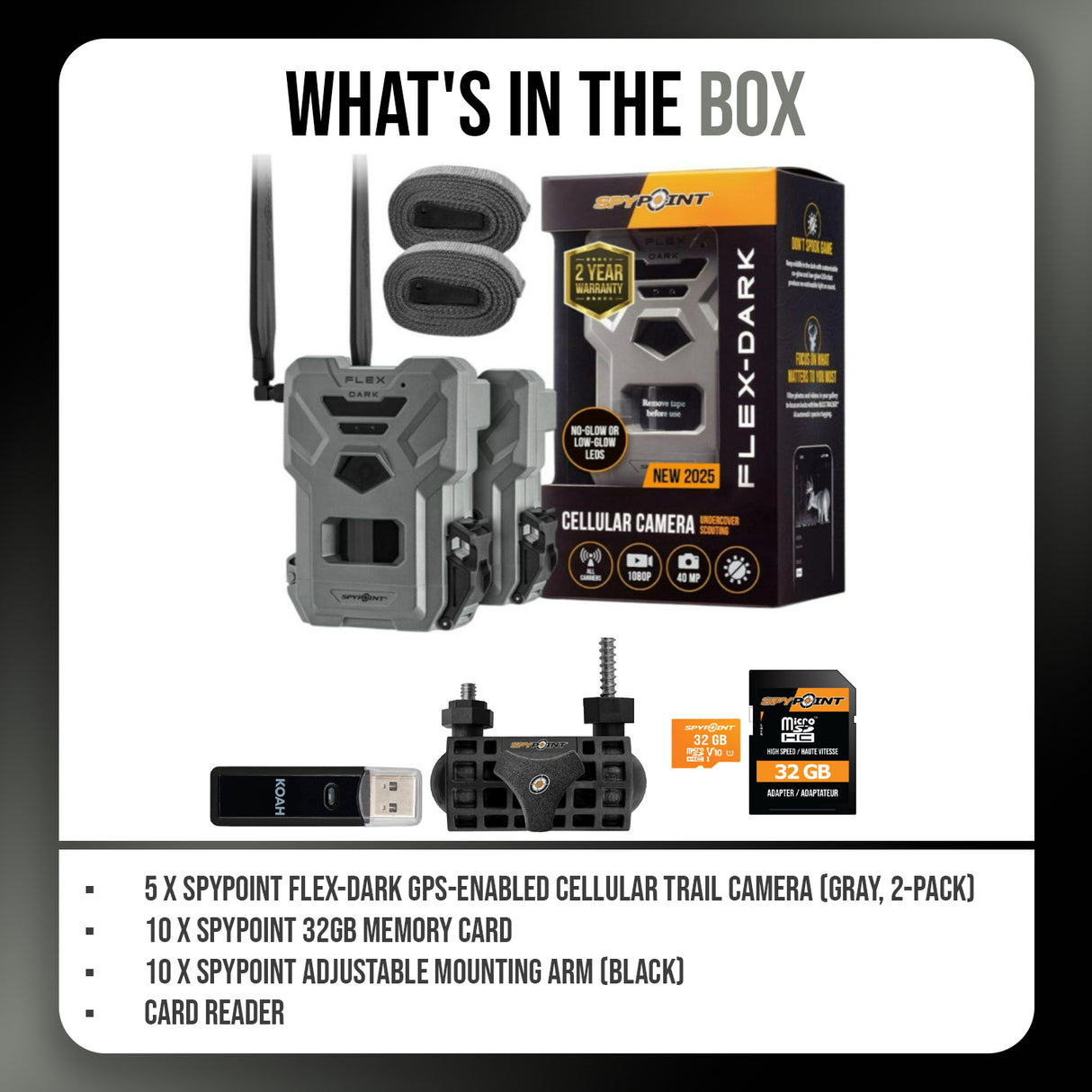 Spypoint Flex Dark GPS Cellular Trail Camera (10-Pack) Bundle