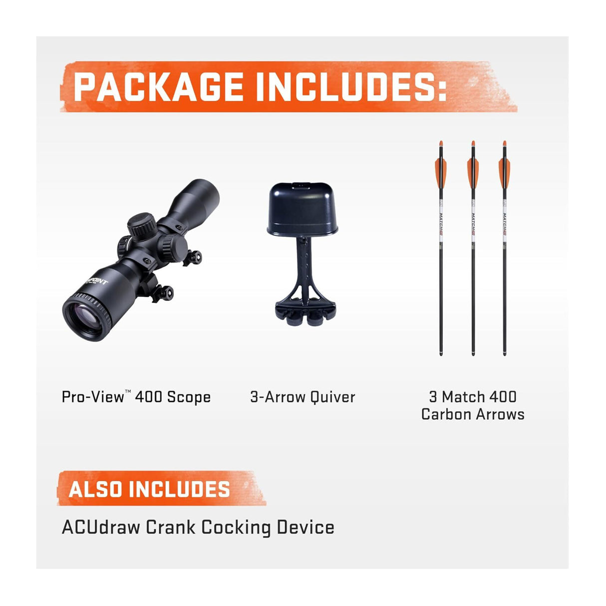 Wicked Ridge Commander 400 Crossbow Peak XT 400 FPS with ACUdraw Scope Package