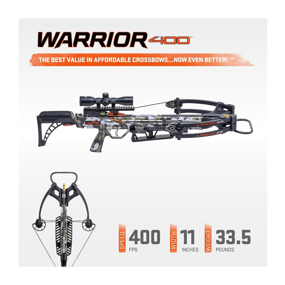 Wicked Ridge Warrior 400 Crossbow 400 FPS with Scope and Arrows