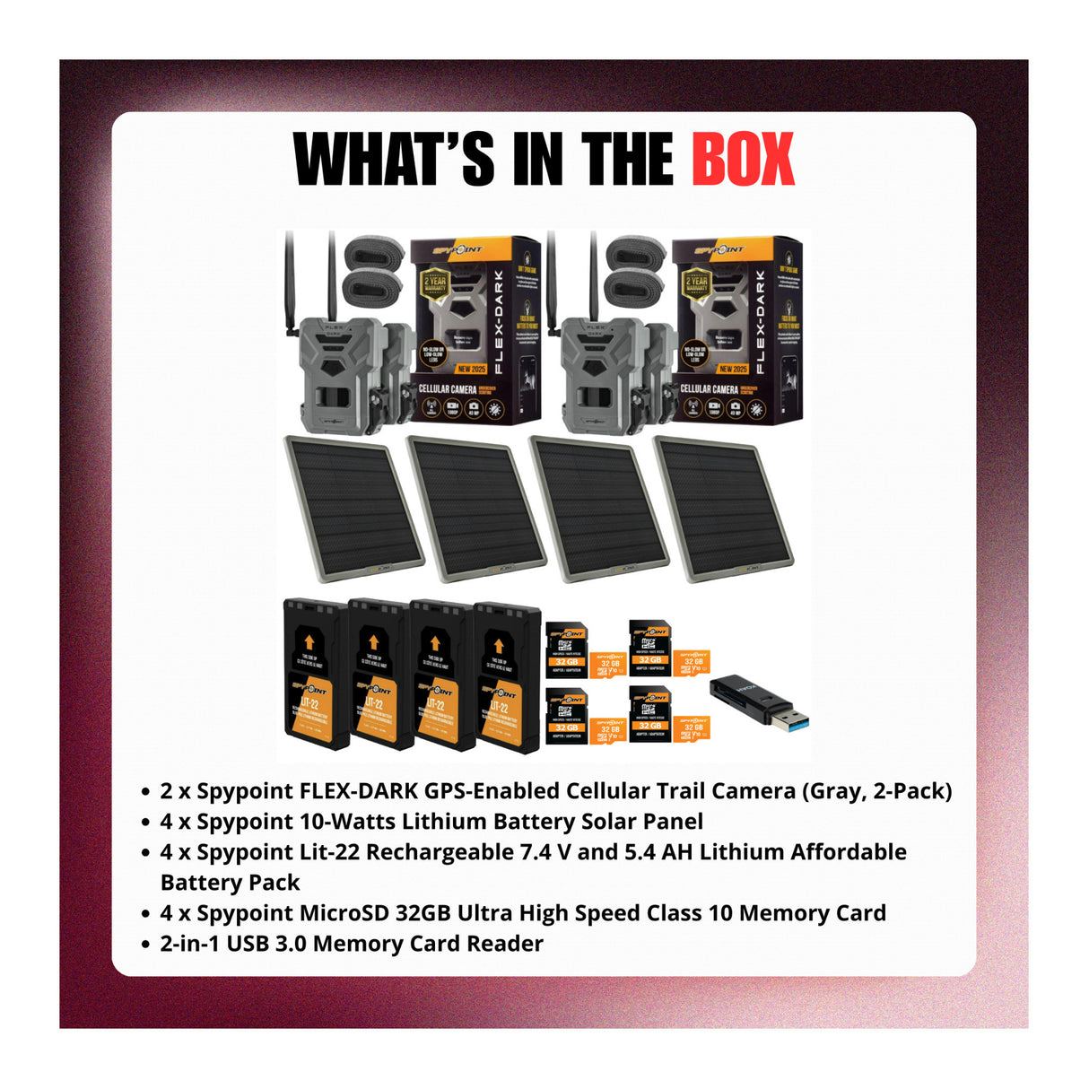 Spypoint FLEX-DARK GPS-Enabled Cellular Trail Camera with Solar Panel and Accs