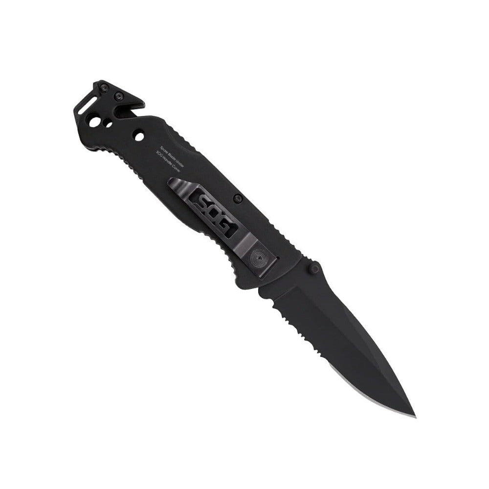 SOG Escape Tactical Folding Knife with 3.4 Serrated Blade (Black)