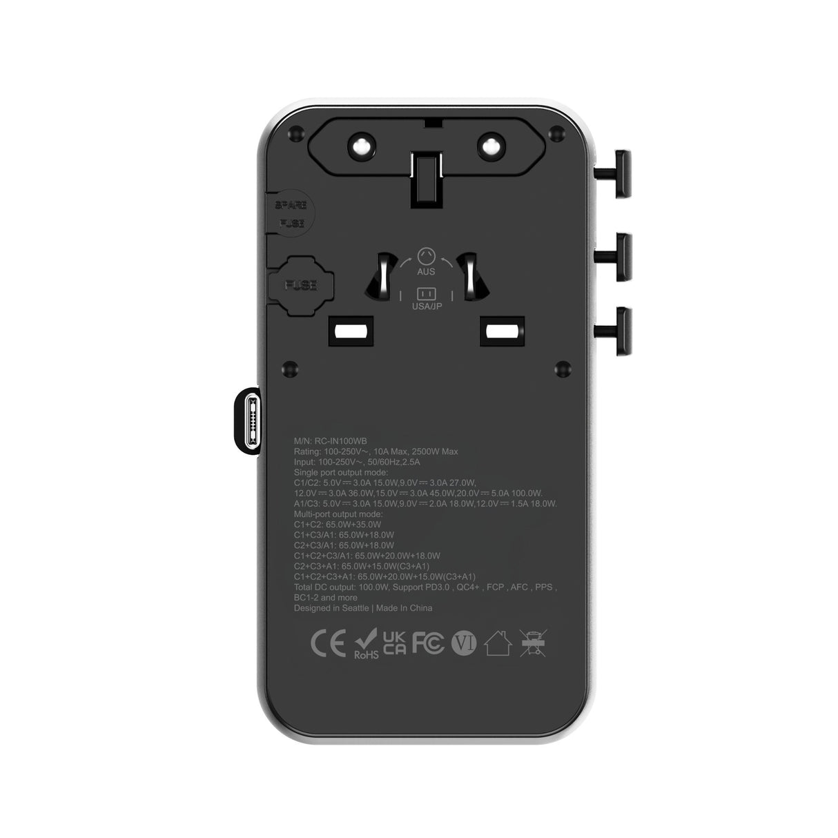 ReelCharge -Veratek 100W Global Travel Charger (Gray)