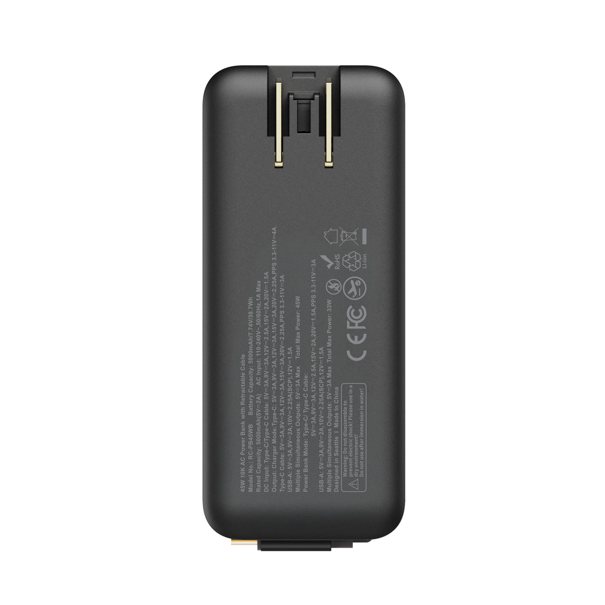 ReelCharge ReelPro 10,000mAh Power Bank with Retractable 45W USB-C (Gray)