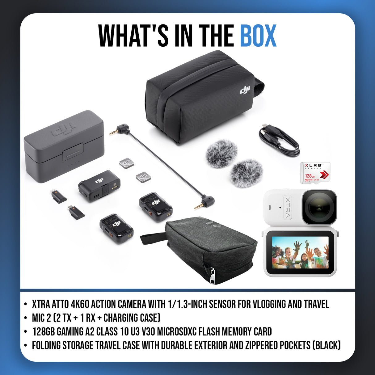 Xtra Atto Action Camera with Mic 2 (2 TX + 1 RX + Charging Case) Bundle