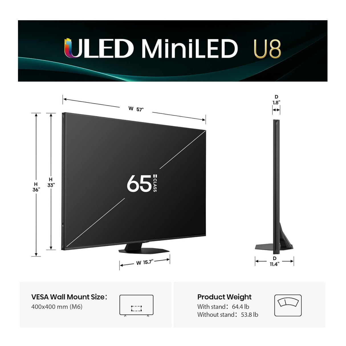 Hisense 65U8QG 65-Inch U8 Series ULED Mini-LED 4K UHD 165Hz Smart Google TV