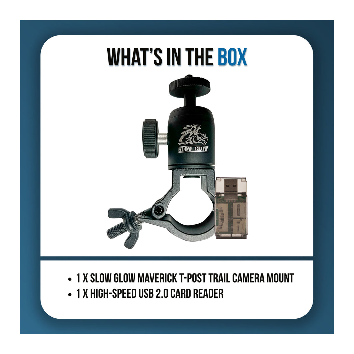 Slow Glow Maverick T-Post Trail Camera Mount Bundle with High-speed Card Reader