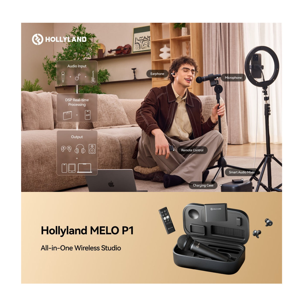 Hollyland Melo P1 Combo Wireless Music Creation System with Smart Audio Mixer (Space Gray)