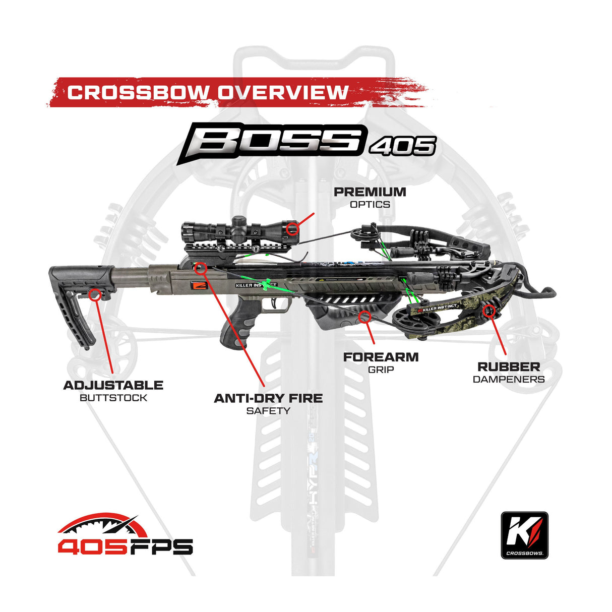 Killer Instinct BOSS 405 FPS Crossbow with Crank and Broadheads Bundle