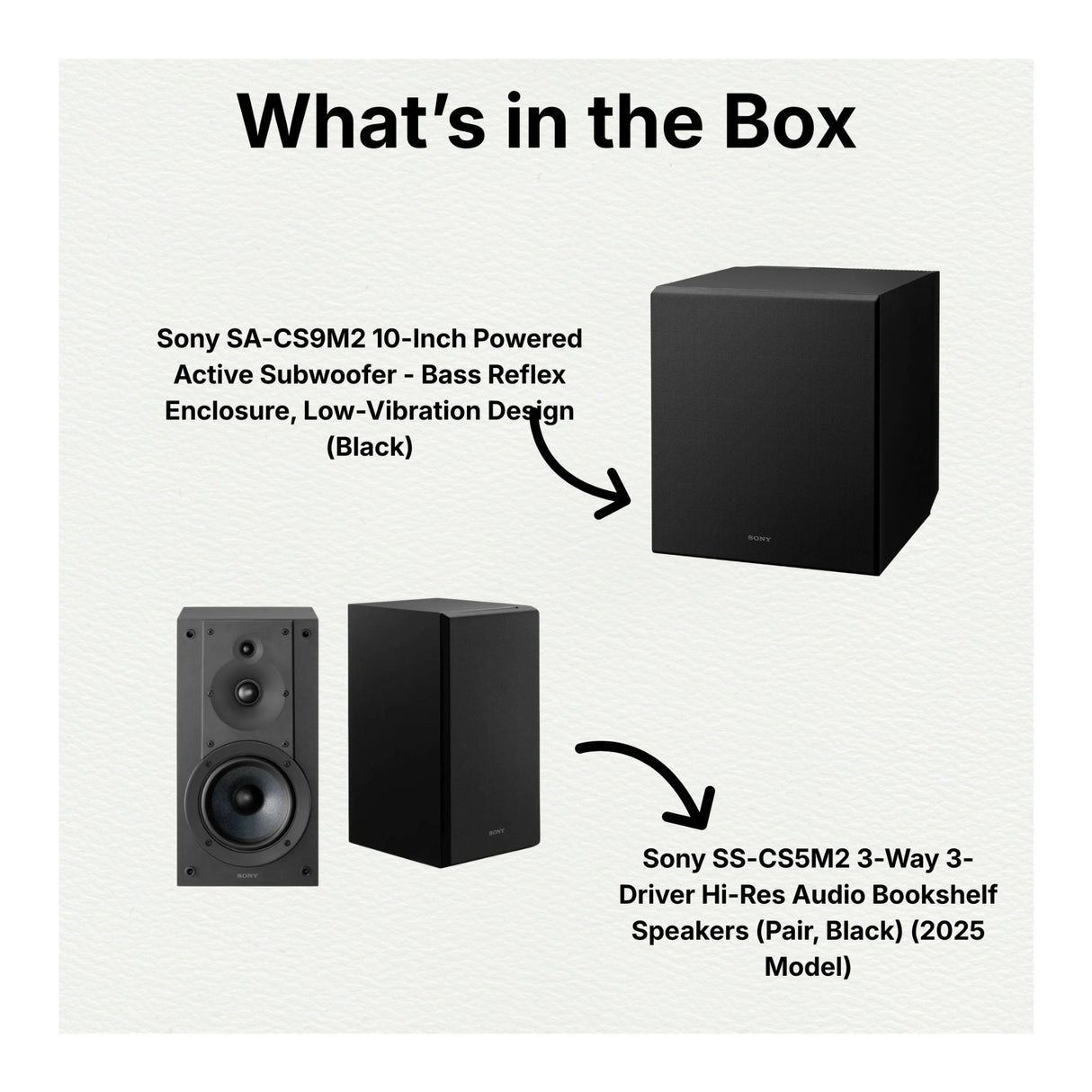Sony SA-CS9M2 10-Inch Powered Active Subwoofer with Bookshelf Speakers Bundle