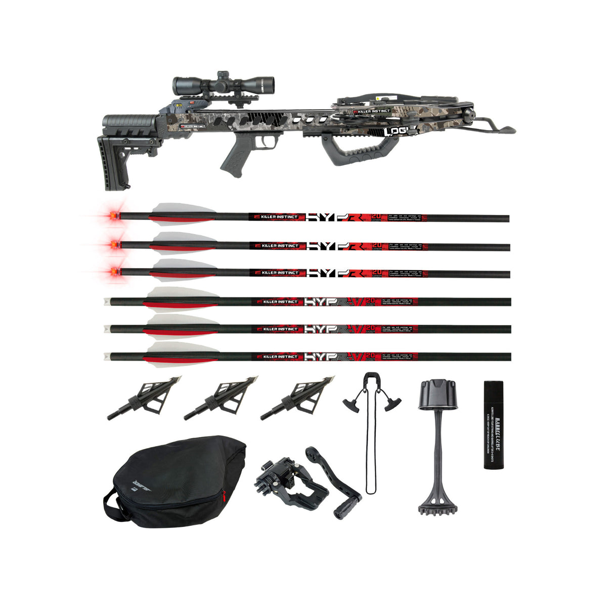 Killer Instinct LogiX DC 435 FPS Crossbow Bundle with Crank, Bolts, Case and Broadheads