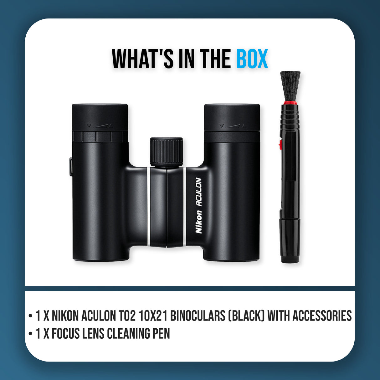 Nikon Aculon T02 10x21 Black Multi-coated Compact Binoculars Bundle with Lens Cleaning Pen - 9