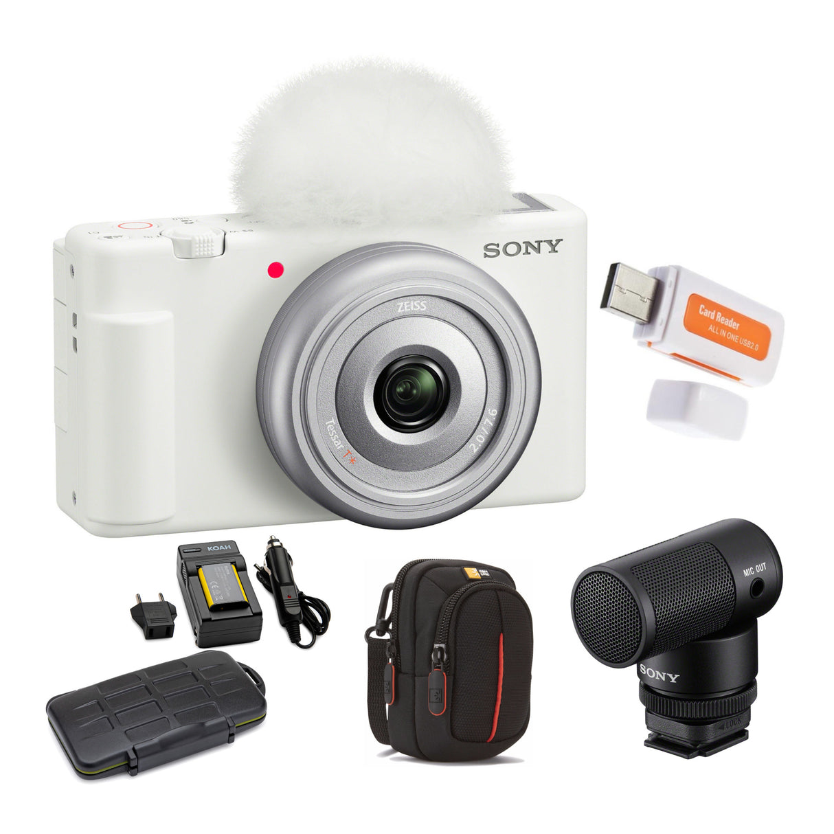 Sony Zv-1F Vlog Camera (White) With Sony Vlogger Shotgun Microphone and Accessories