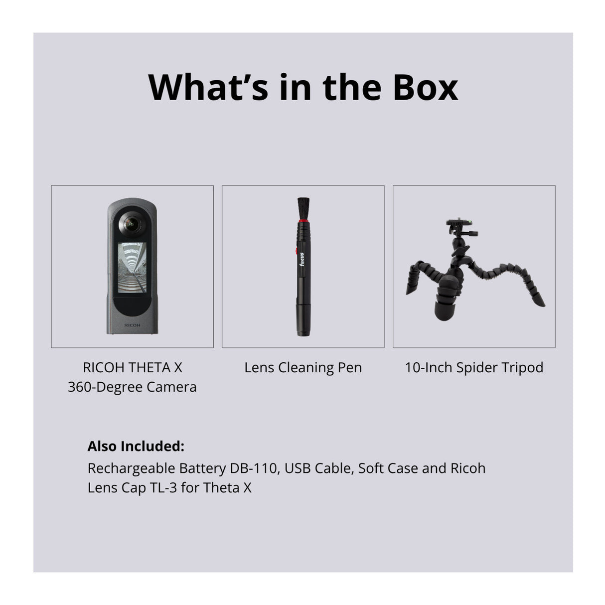 Ricoh THETA X 360-Degree Camera with TD-2 Telescopic Stand and Lens Cap Bundle