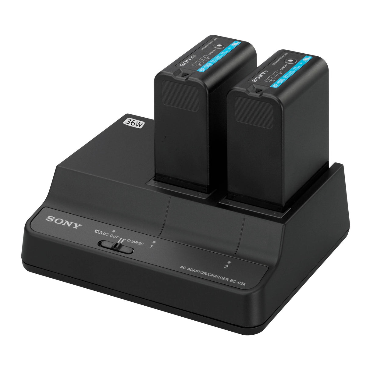 Sony Dual-Bay 36W Battery Charger and AC Adapter for BP-U Batteries with 12V Power Output (Black)-2