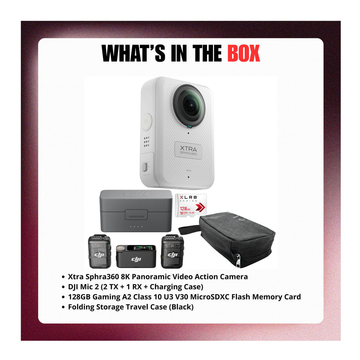 Xtra Sphra360 8K Video Action Camera with Wireless Microphone and Accessories - 9