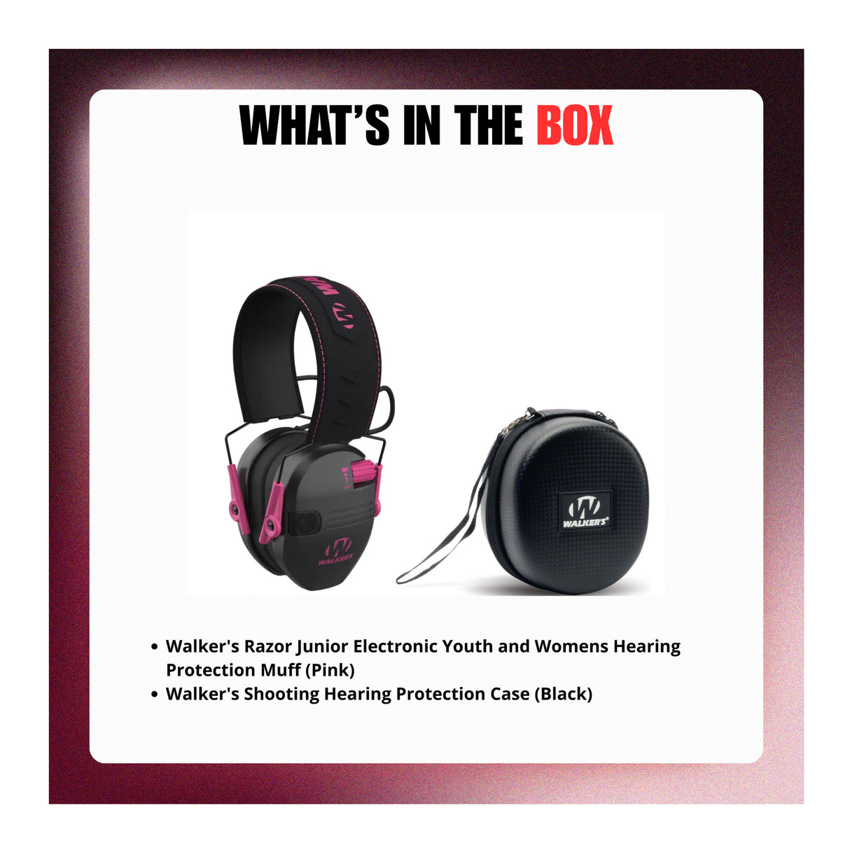 Walker's Razor Junior Hearing Protection Muff (Pink) with Protective Case - 5