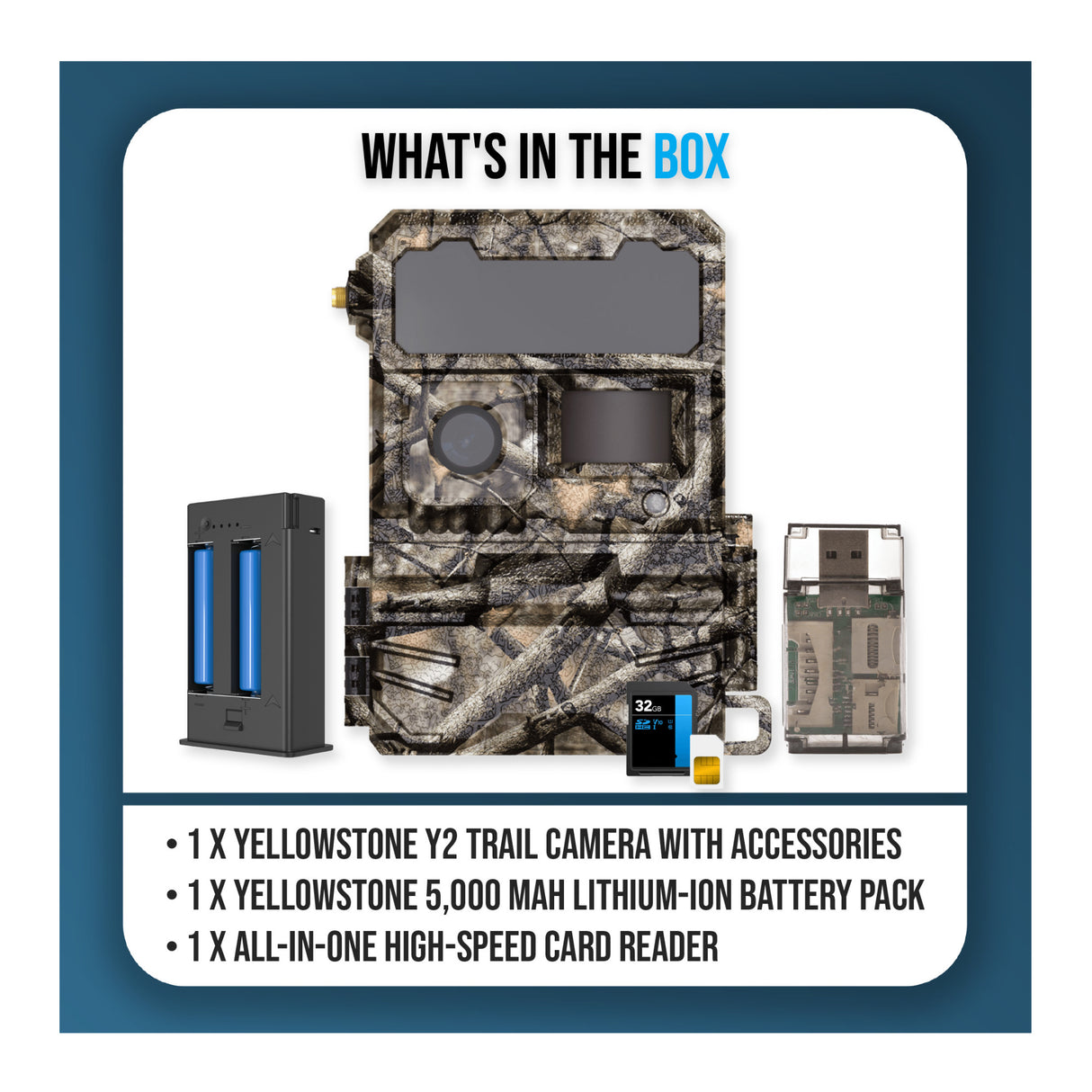 Yellowstone Y2 4G LTE Trail Camera Bundle with 5,000 mAh Battery Pack, Card Reader, and Accessories - 9