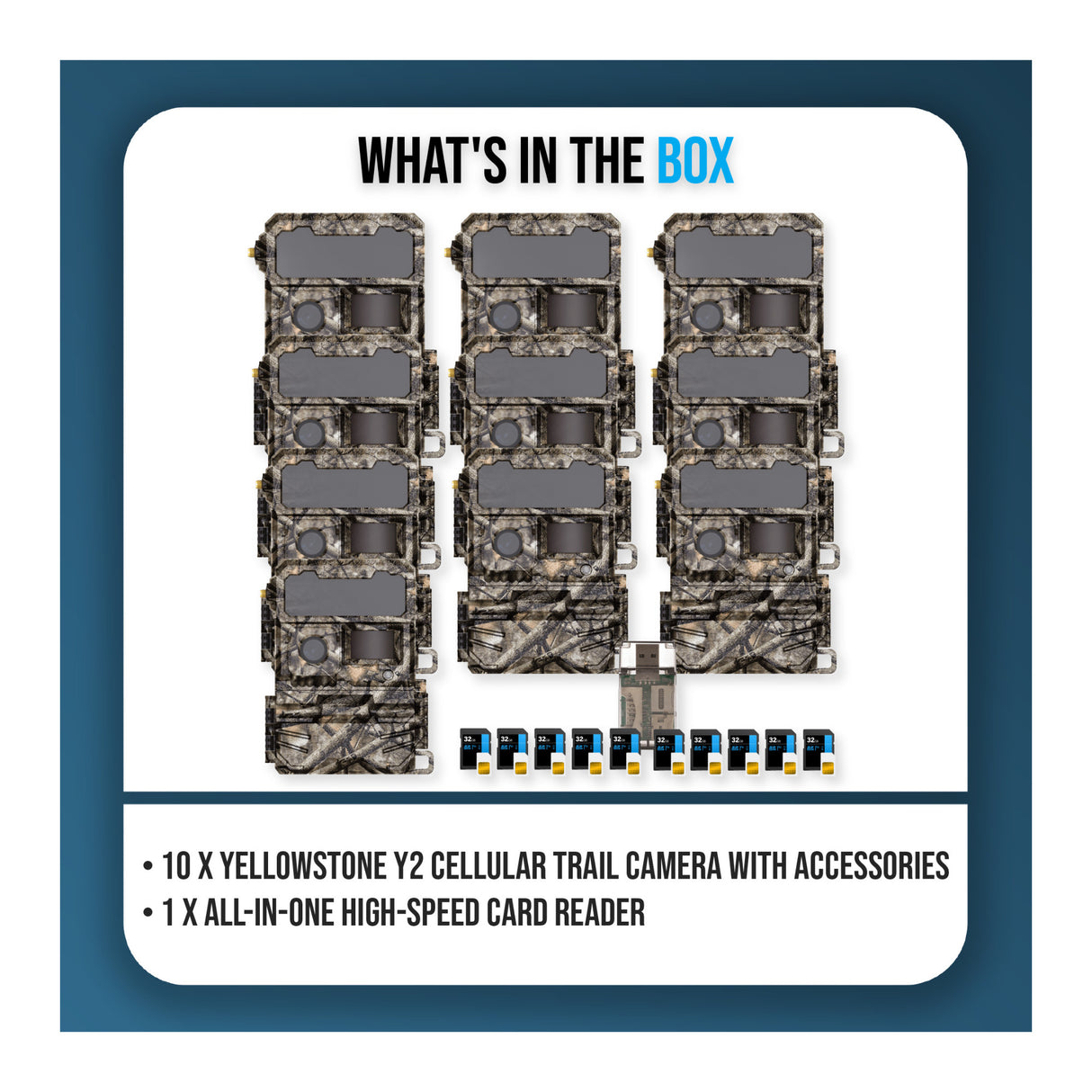 Yellowstone Y2 Cellular Trail Camera Bundle with High-Speed Card Reader, and Accessories (10-Pack) - 9