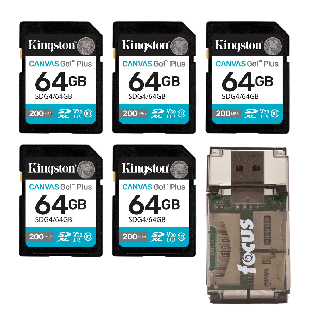 Kingston Canvas Go Plus 64GB Gen4 200MB/s UHS-I U3 V30 Memory Card (5-Pack)-a9f7746c75f26194.jpg