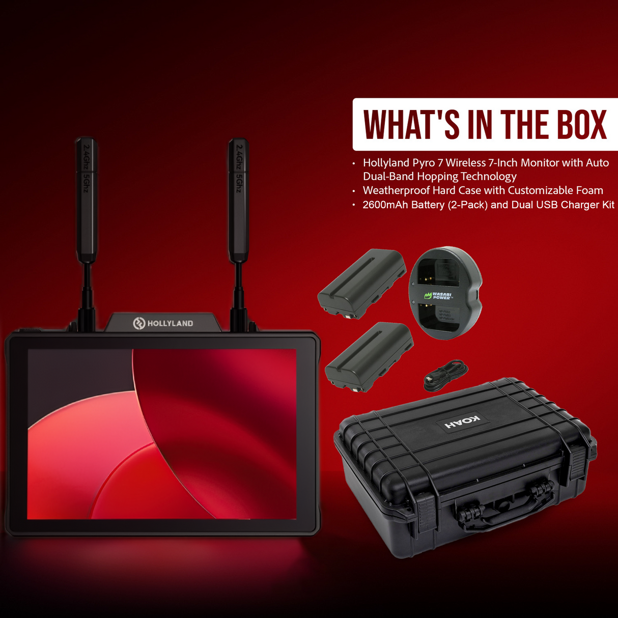 Hollyland Pyro 7 Wireless 7-Inch Monitor with Auto Dual-Band Hopping Technology Bundle