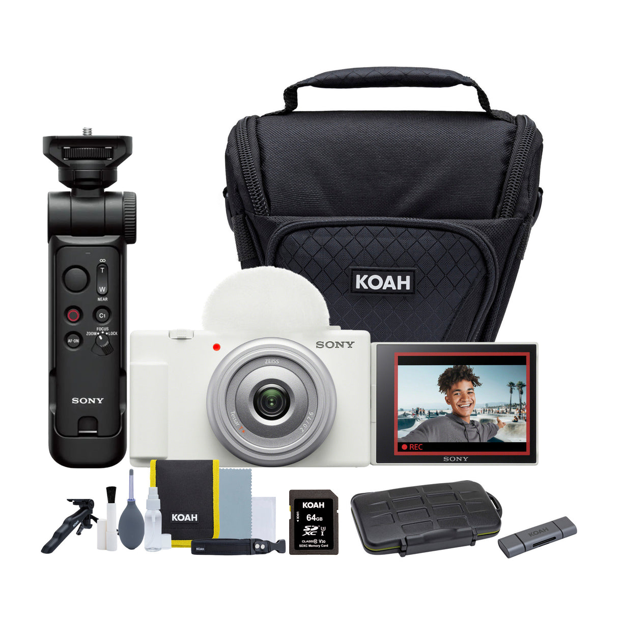 Sony ZV-1F Vlog Camera for Content Creators and Vloggers (White) and Vlogger Accessory Kit Bundle