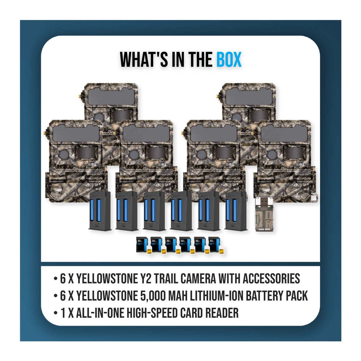 Yellowstone Y2 Camera Bundle with 5,000 mAh Battery Packs, Card Reader, and Accessories (6-Pack) - 9