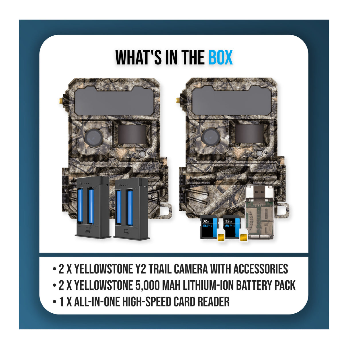 Yellowstone Y2 Camera Bundle with 5,000 mAh Battery Packs, Card Reader, and Accessories (2-Pack) - 9
