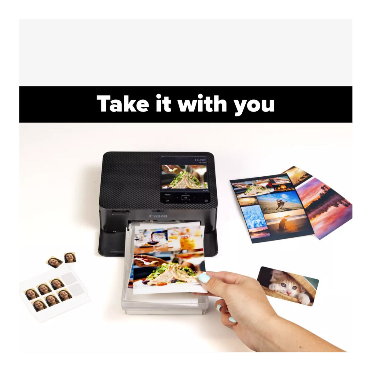 Canon CP1500 Compact Photo Printer (Black) Bundle with Color Ink and Paper Set