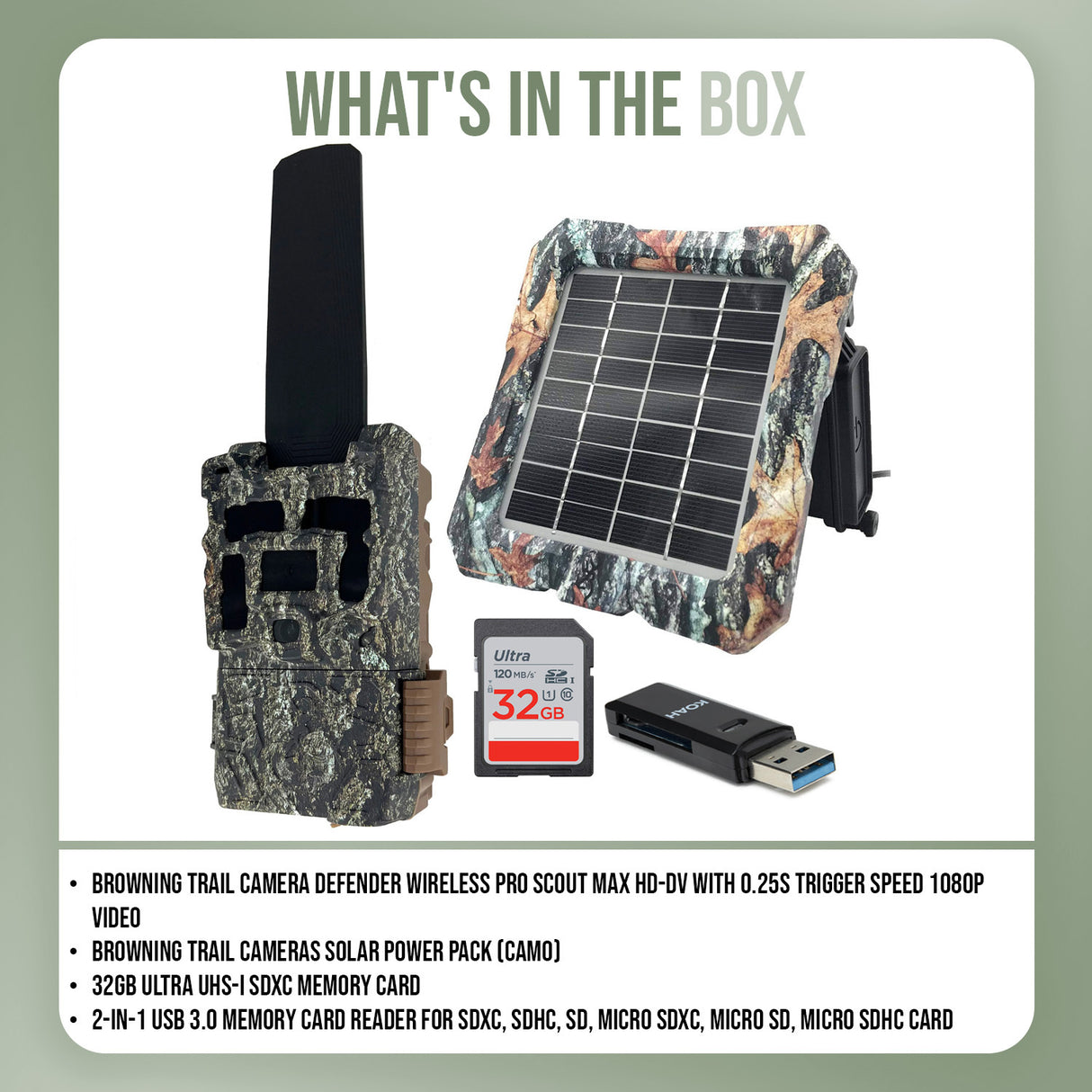 Browning Defender Wireless Pro Scout Max Trail Camera Bundle with Solar Panel and Accessories