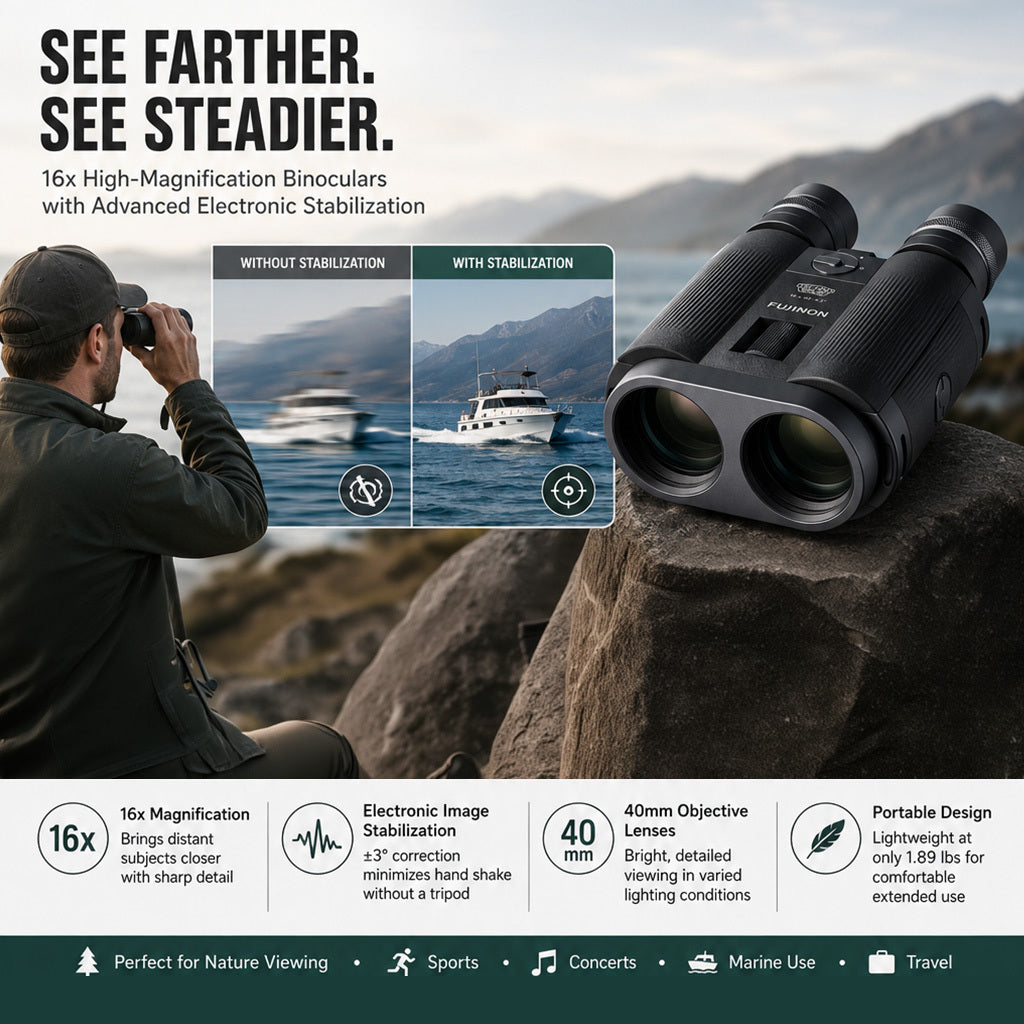 Fujifilm Techno-Stabi TS-L1640 Electronic Stabilized Binocular Bundle with Hard Case and Accessories