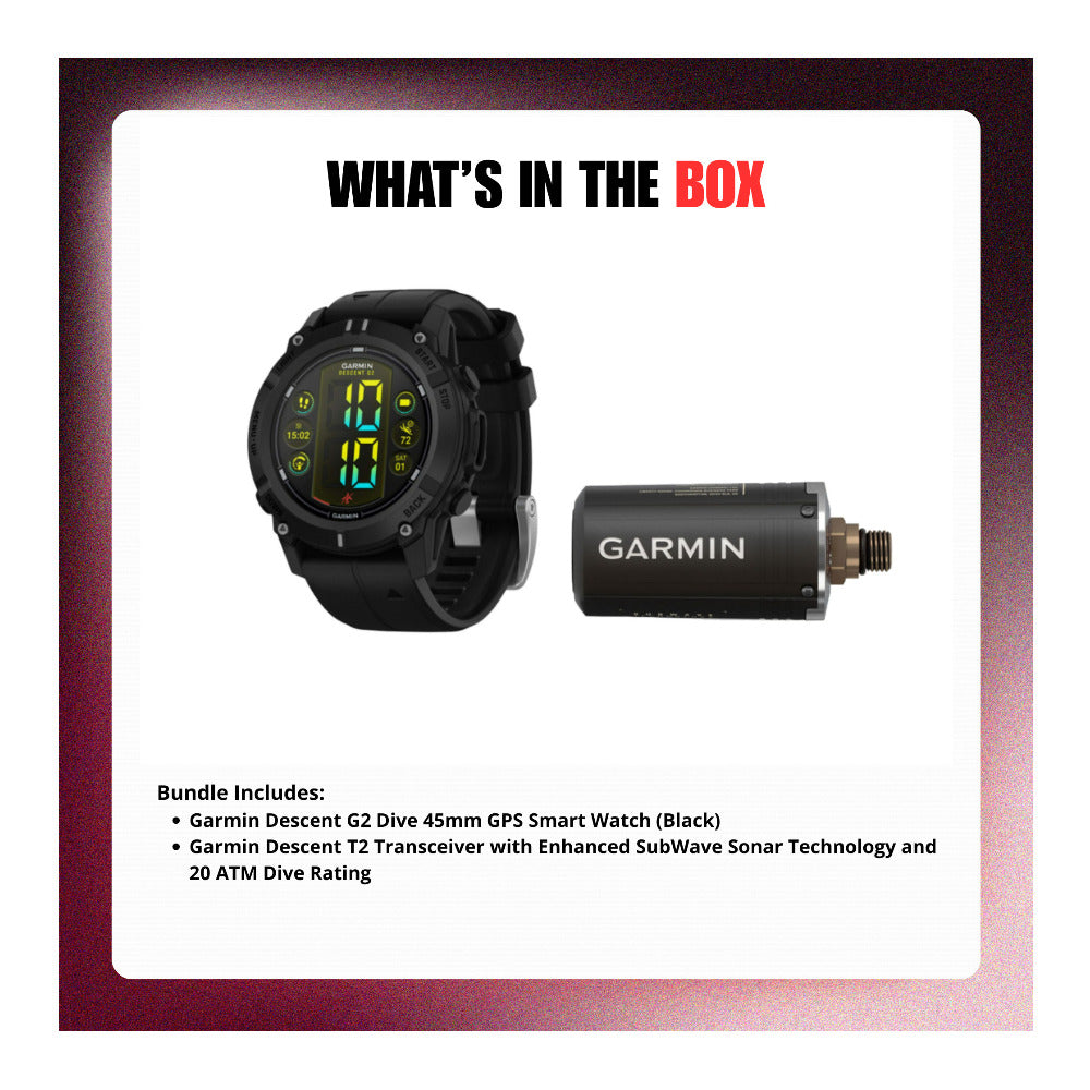 Garmin Descent G2 Dive 45mm GPS Smart Watch Black and T2 Transceiver with 20 ATM Dive Rating Bundle-9