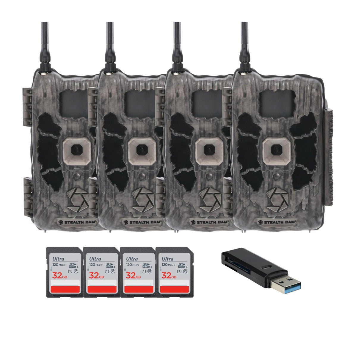Stealth Cam Deceptor Dual Network Trail Camera (4 Pack) Bundle with 32GB Memory Card & Card Reader - 1