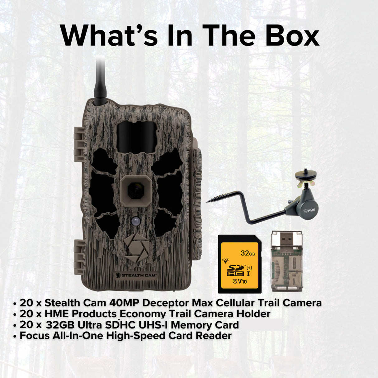 Stealth Cam 40MP Deceptor Max Cellular Trail Camera (2-Pack) x 10 with 20 x Camera Holder Bundle