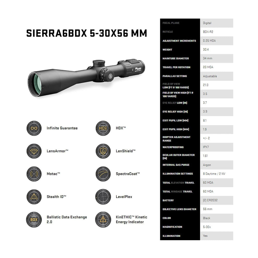SIG SAUER SIERRA6BDX 5-30x56mm 34mm Tube Riflescope with BDX 2.0 Waterproof Fogproof Scope (Black)-4