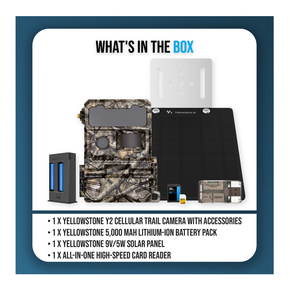 Yellowstone Y2 4G LTE Trail Camera Bundle with Battery, Solar Panel, Card Reader, and Accessories - 9